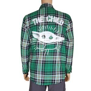 Cakeworthy Star Wars Mandalorian The Child Green Flannel Shirt Adult Large EUC